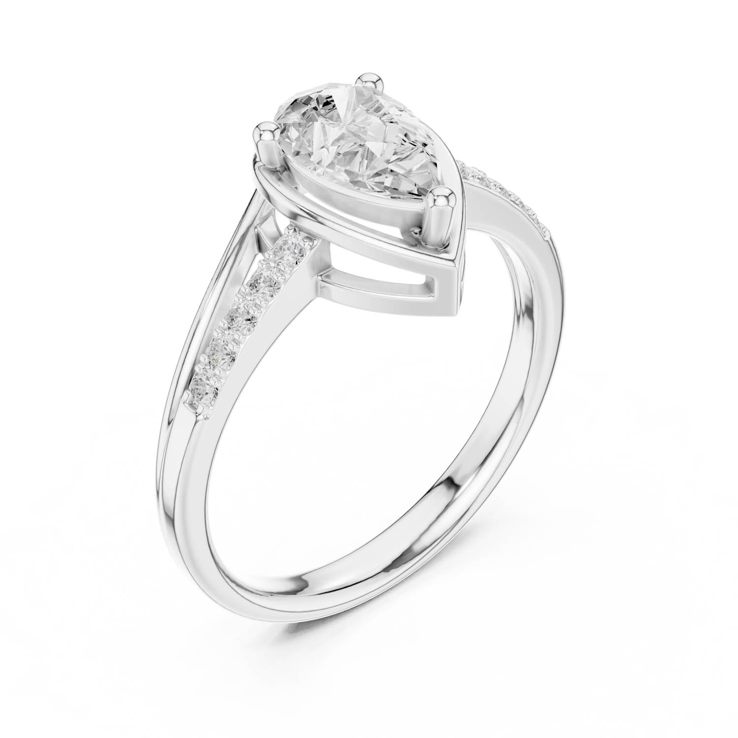 .90 Ct. Classic Pear Diamond Ring with Pavé Split Shank Design (DDLR-473) 10