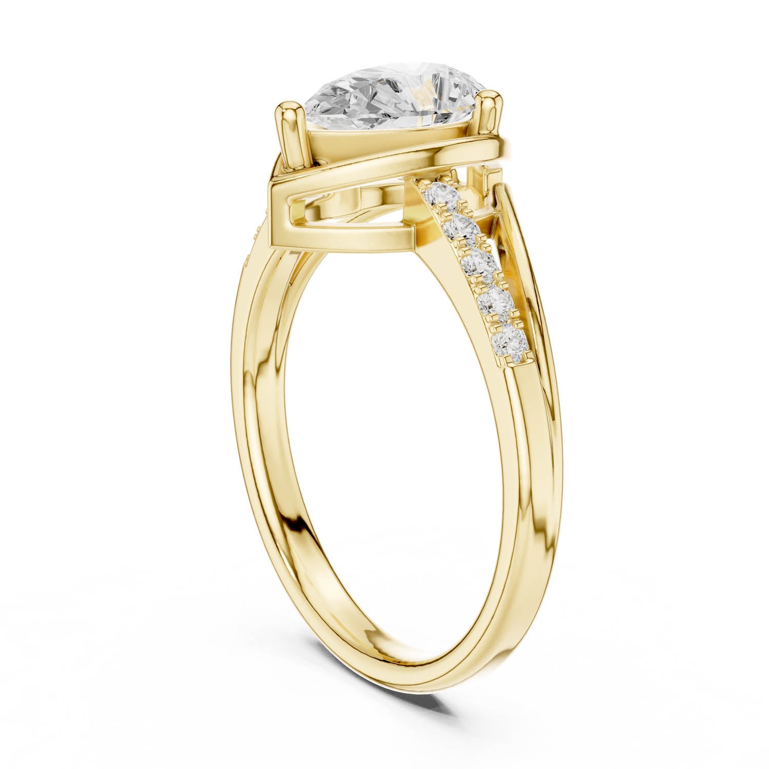 .90 Ct. Classic Pear Diamond Ring with Pavé Split Shank Design (DDLR-473) 8