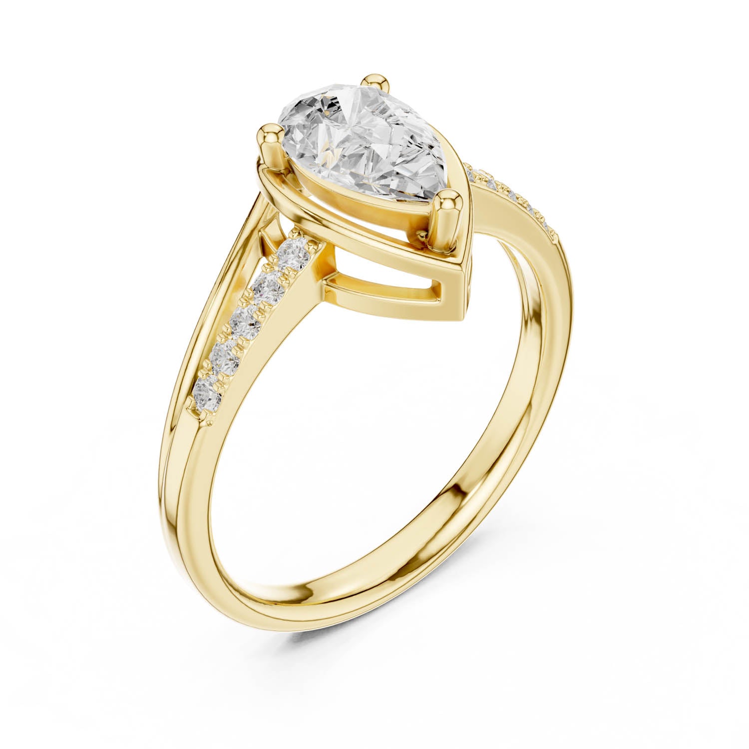 .90 Ct. Classic Pear Diamond Ring with Pavé Split Shank Design (DDLR-473)