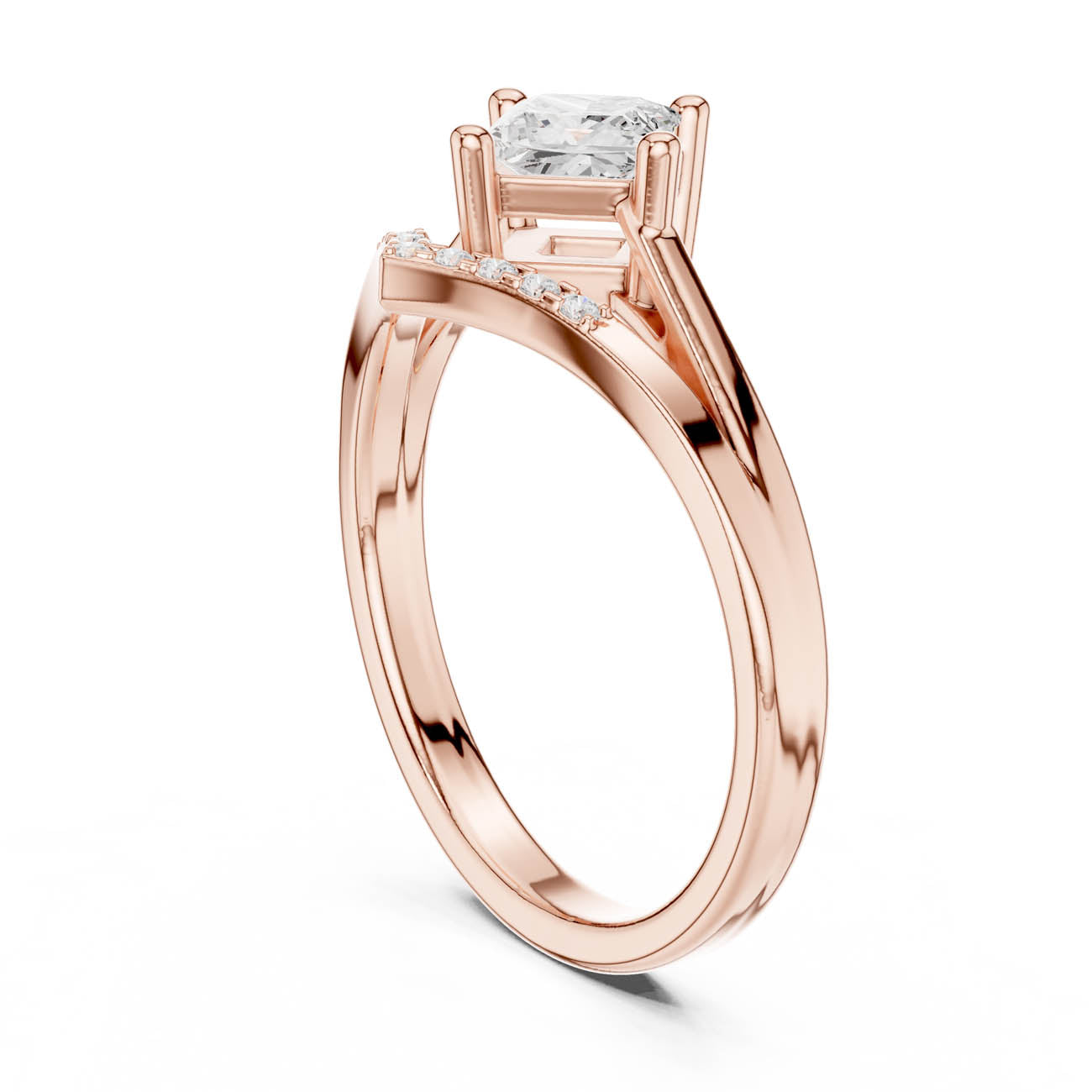 .62 Ct. Kite-Set Princess-Cut Diamond Ring with Chevron Pave Band (DDLR-477) 11