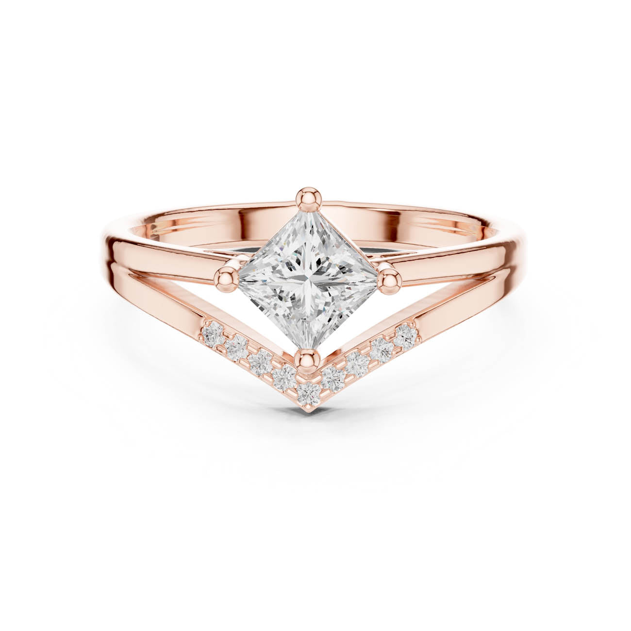 .62 Ct. Kite-Set Princess-Cut Diamond Ring with Chevron Pave Band (DDLR-477) 9