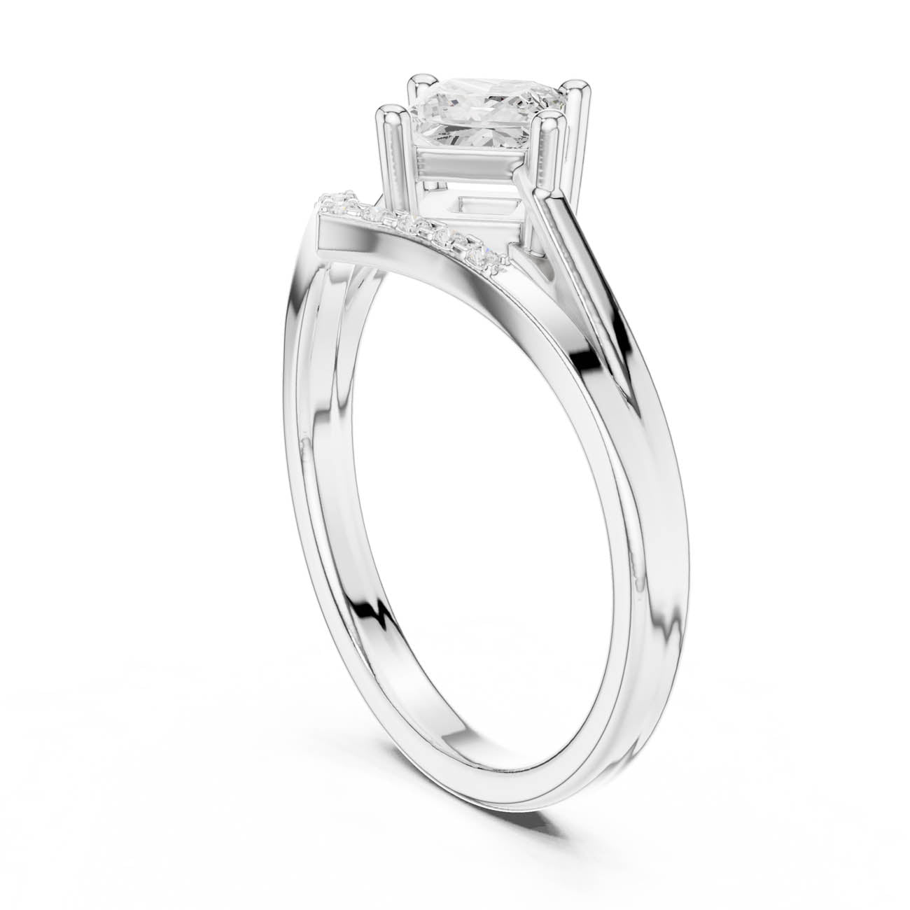 .62 Ct. Kite-Set Princess-Cut Diamond Ring with Chevron Pave Band (DDLR-477) 7