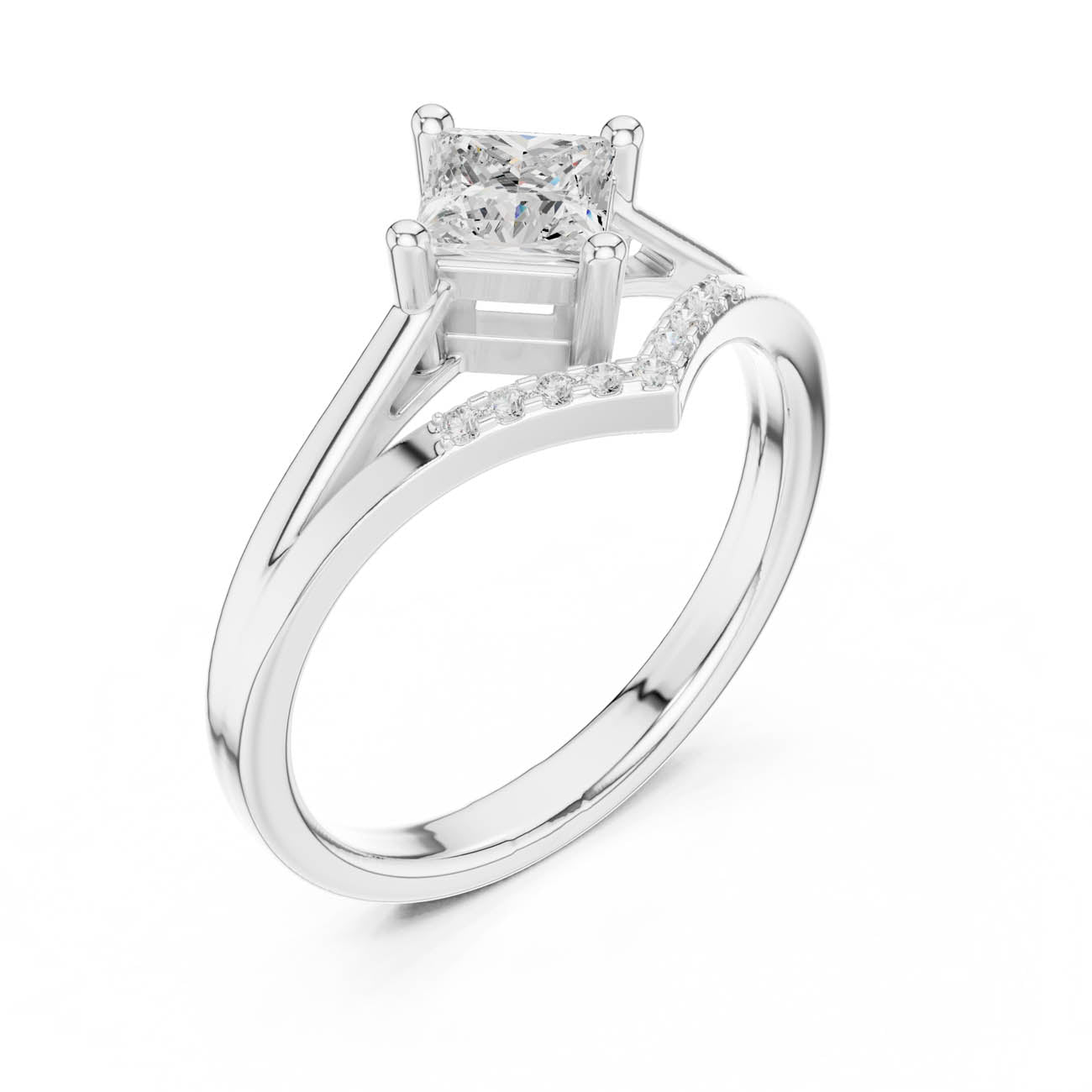 .62 Ct. Kite-Set Princess-Cut Diamond Ring with Chevron Pave Band (DDLR-477) 6