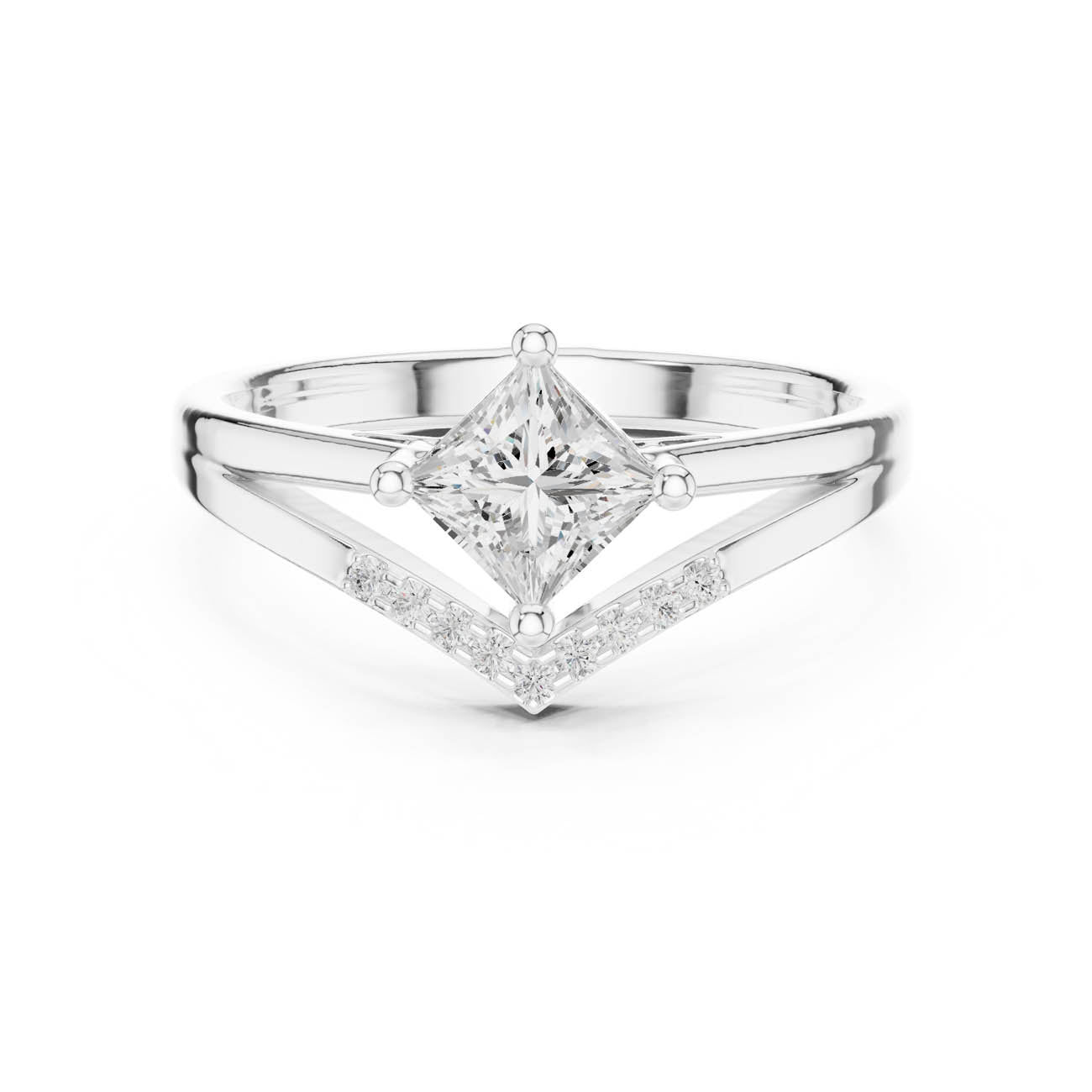 .62 Ct. Kite-Set Princess-Cut Diamond Ring with Chevron Pave Band (DDLR-477) 5