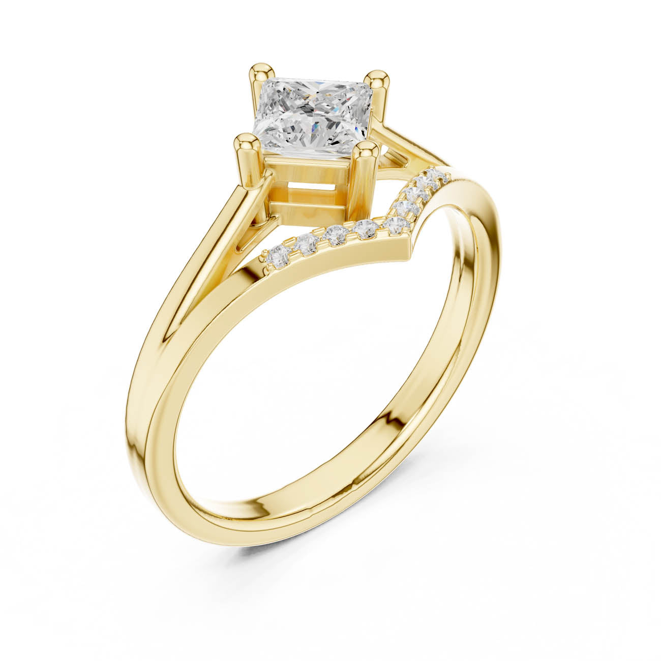 .62 Ct. Kite-Set Princess-Cut Diamond Ring with Chevron Pave Band (DDLR-477)