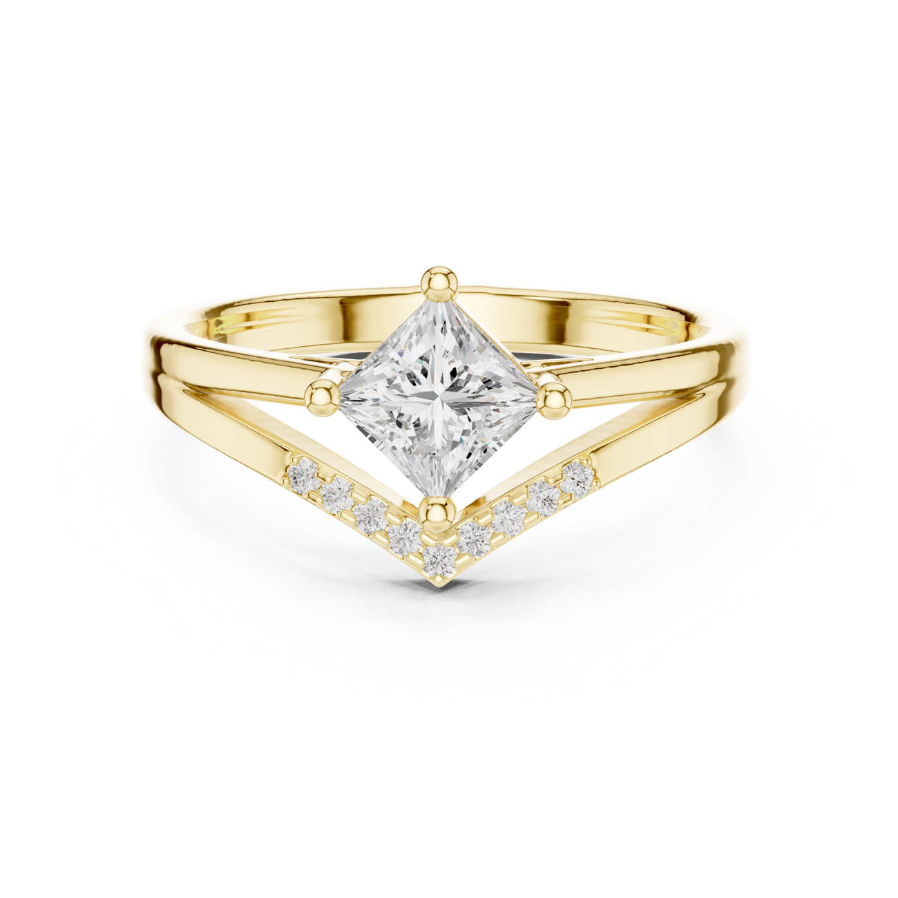 .62 Ct. Kite-Set Princess-Cut Diamond Ring with Chevron Pave Band (DDLR-477)