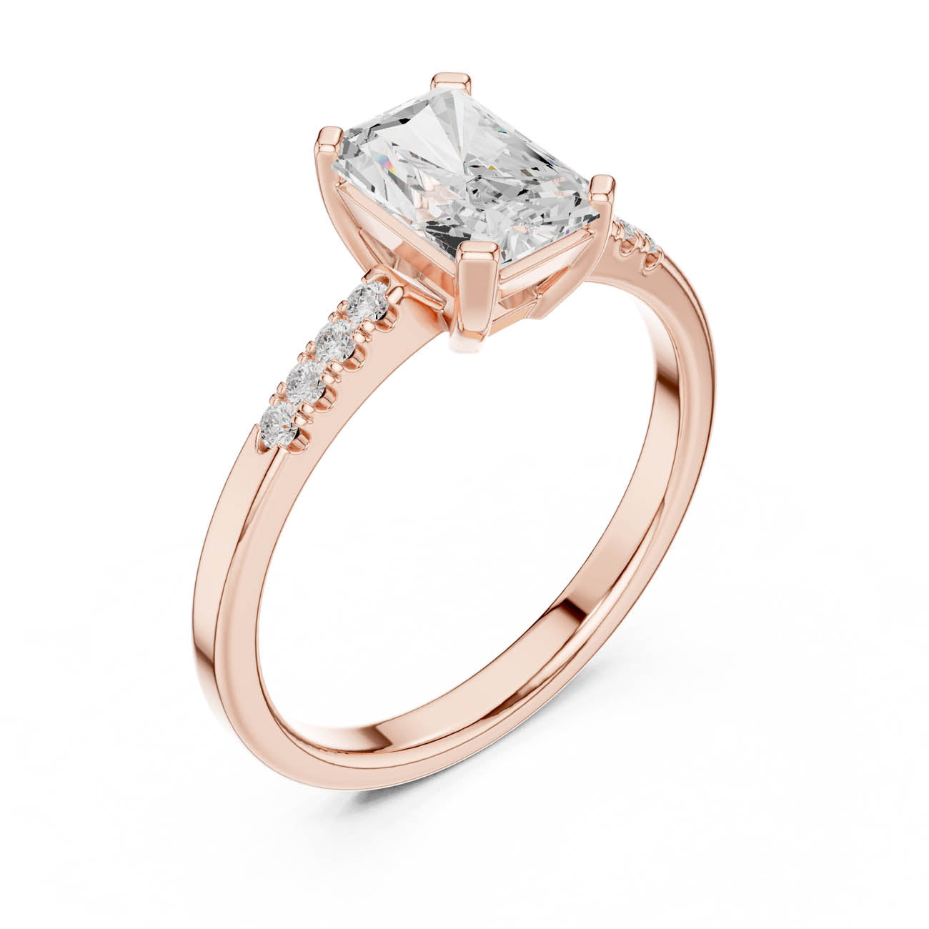 1.30 Ct. Radiant Cut Diamond Ring with Round Side Stones (DDLR-479) 6