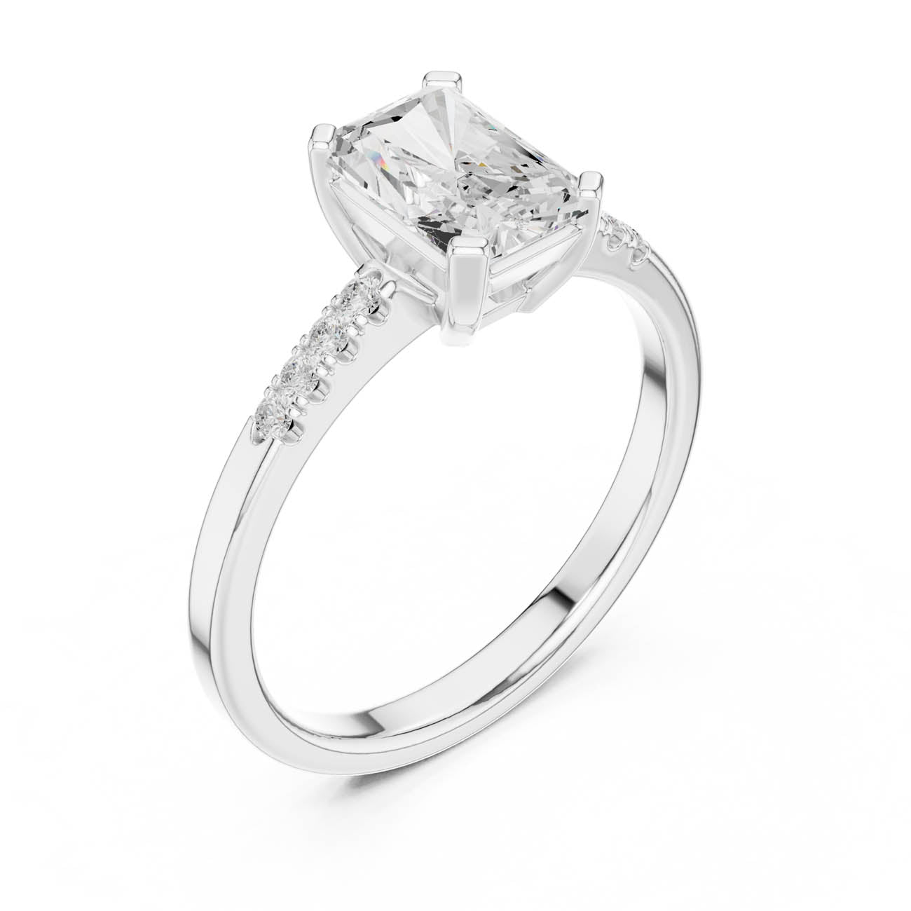 1.30 Ct. Radiant Cut Diamond Ring with Round Side Stones (DDLR-479) 4