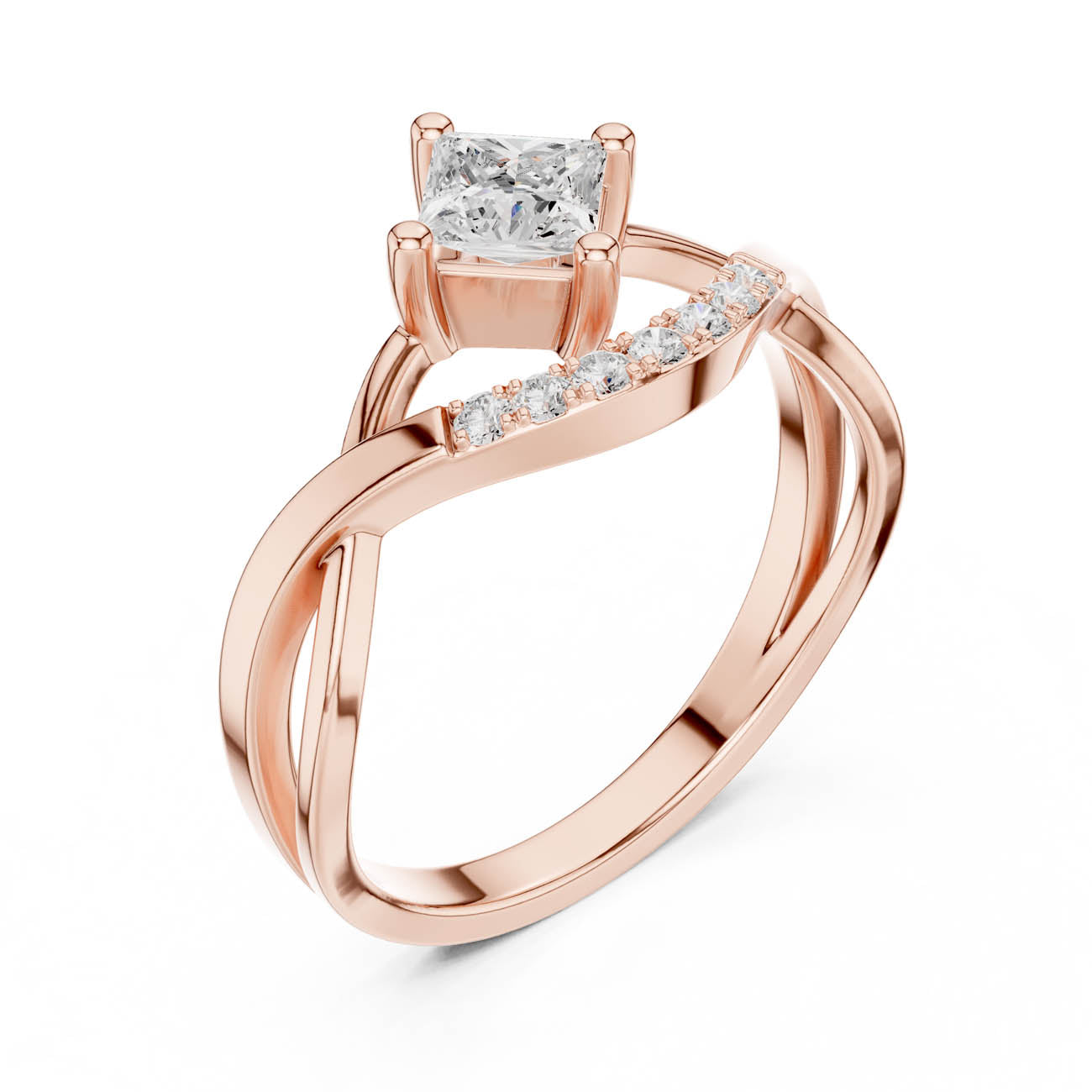 .46 Ct. Kite Set Princess-Cut Diamond Ring with Crescent Pavé Band (DDLR-487) 10