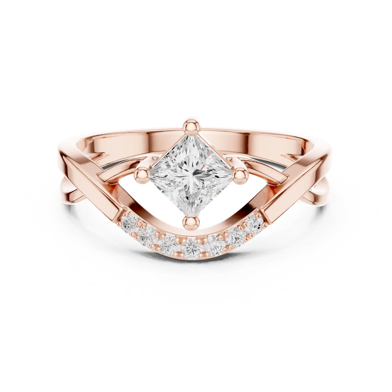 .46 Ct. Kite Set Princess-Cut Diamond Ring with Crescent Pavé Band (DDLR-487)