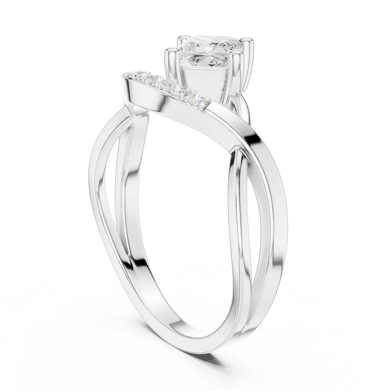 .46 Ct. Kite Set Princess-Cut Diamond Ring with Crescent Pavé Band (DDLR-487) 6