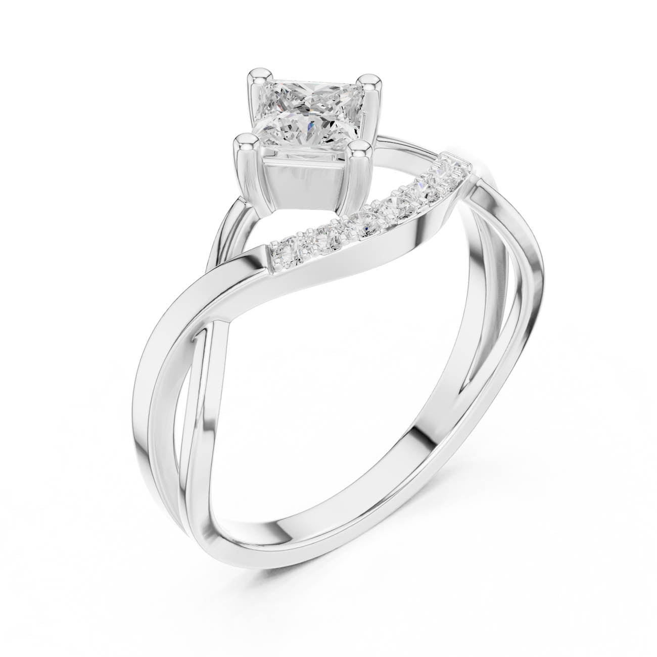 .46 Ct. Kite Set Princess-Cut Diamond Ring with Crescent Pavé Band (DDLR-487) 9