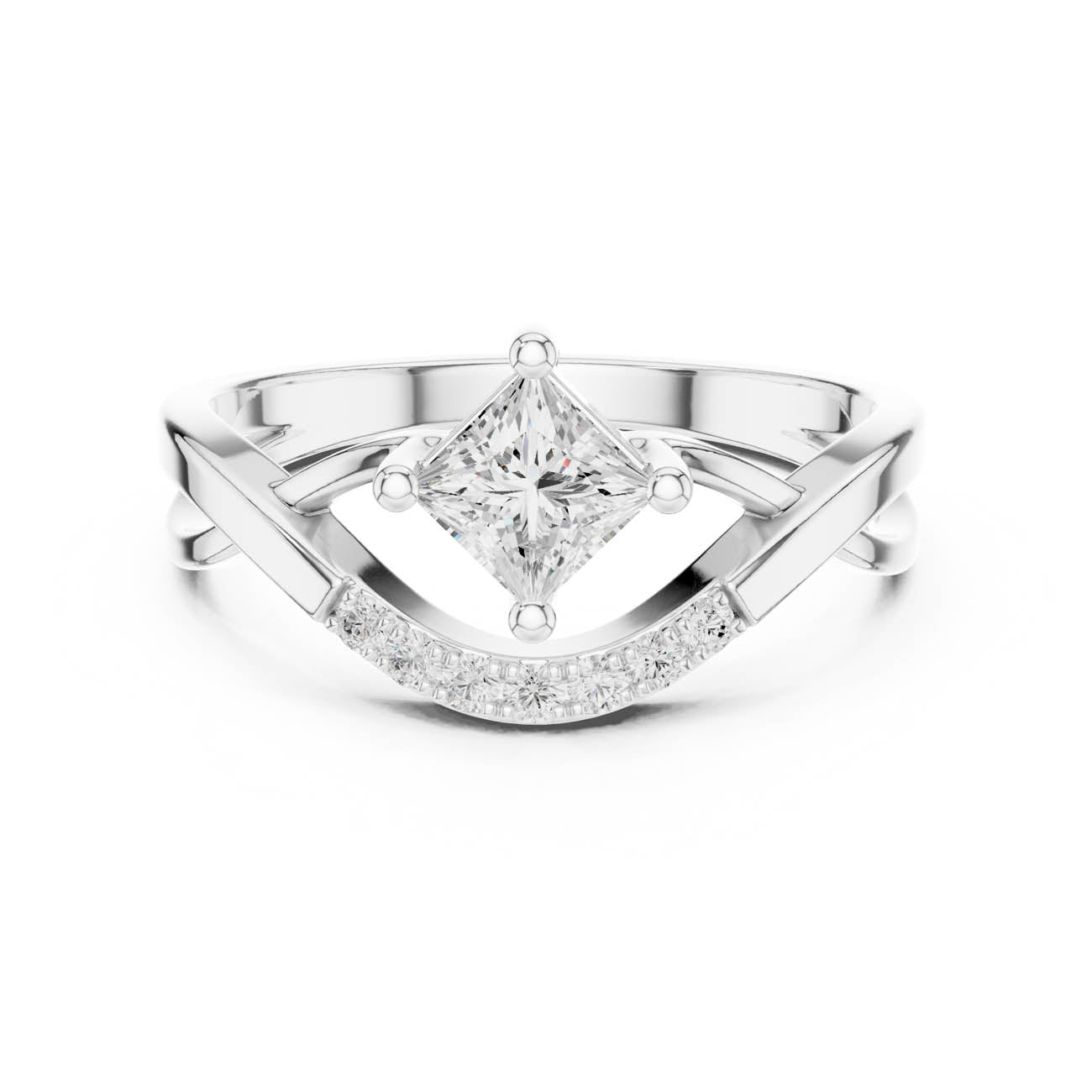 .46 Ct. Kite Set Princess-Cut Diamond Ring with Crescent Pavé Band (DDLR-487) 7
