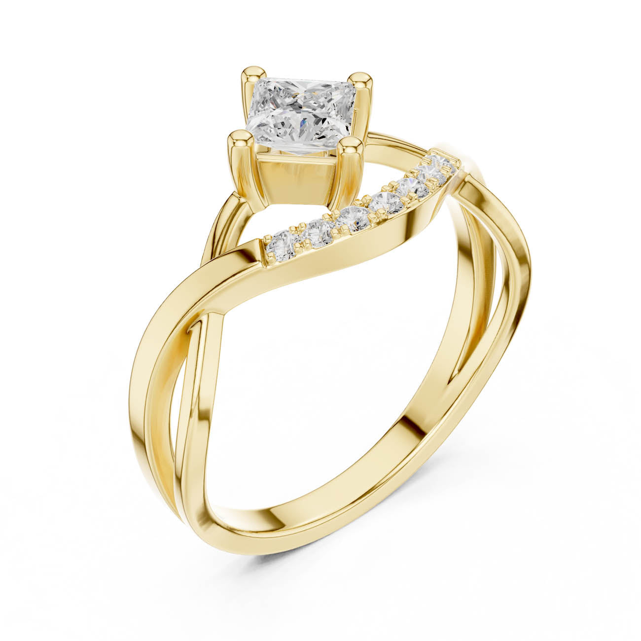 .46 Ct. Kite Set Princess-Cut Diamond Ring with Crescent Pavé Band (DDLR-487)