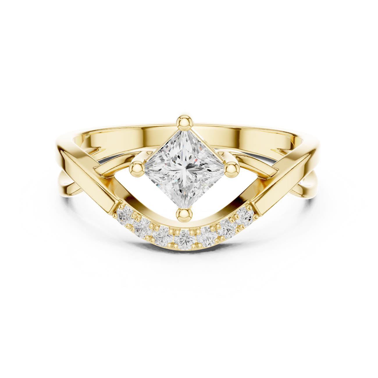 .46 Ct. Kite Set Princess-Cut Diamond Ring with Crescent Pavé Band (DDLR-487) 5