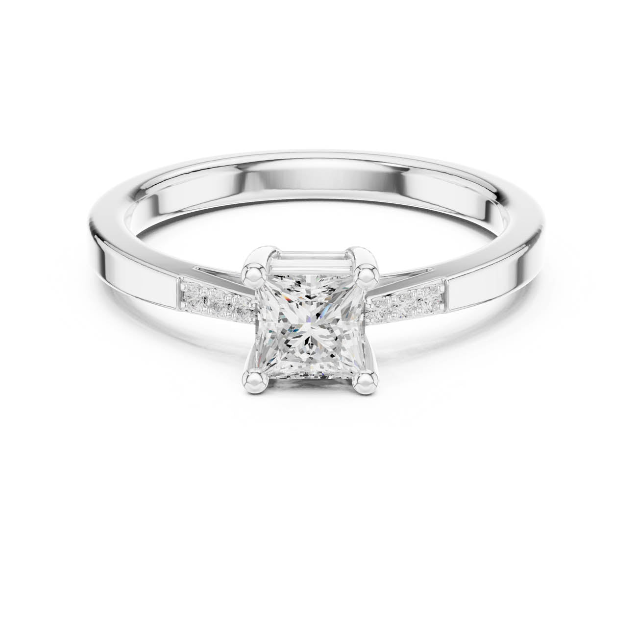 .54 Ct. Princess Cut Diamond Solitaire Ring with Pavé Accent Band (DDLR-491) 5