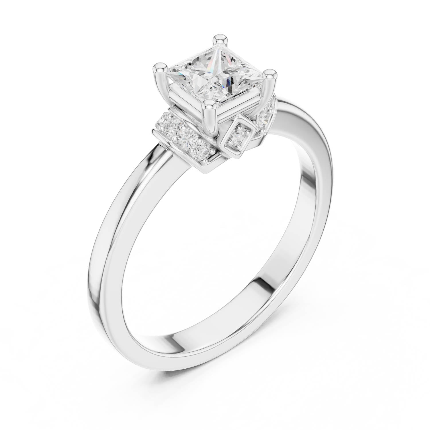 .68 Ct. Classic Princess Cut Diamond Ring with Diamond Accent Gallery (DDLR-496) 10