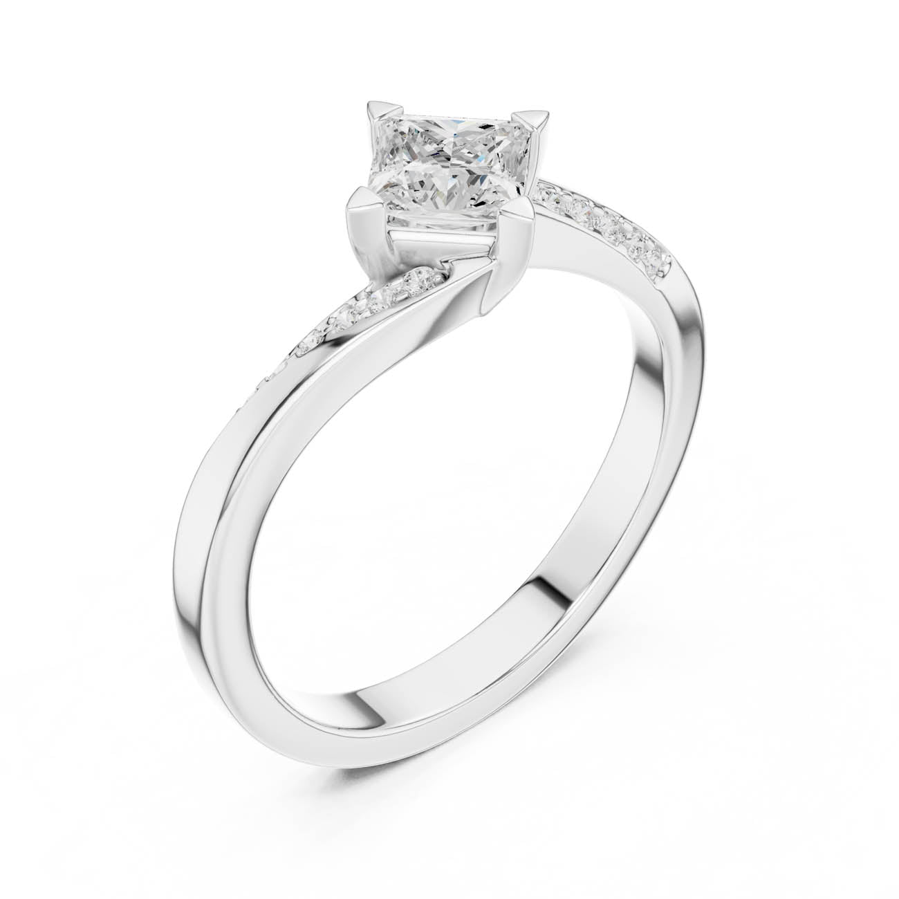 .65 Ct. Kite Set Princess-Cut Diamond Ring with Swirl Pave Band (DDLR-498) 11