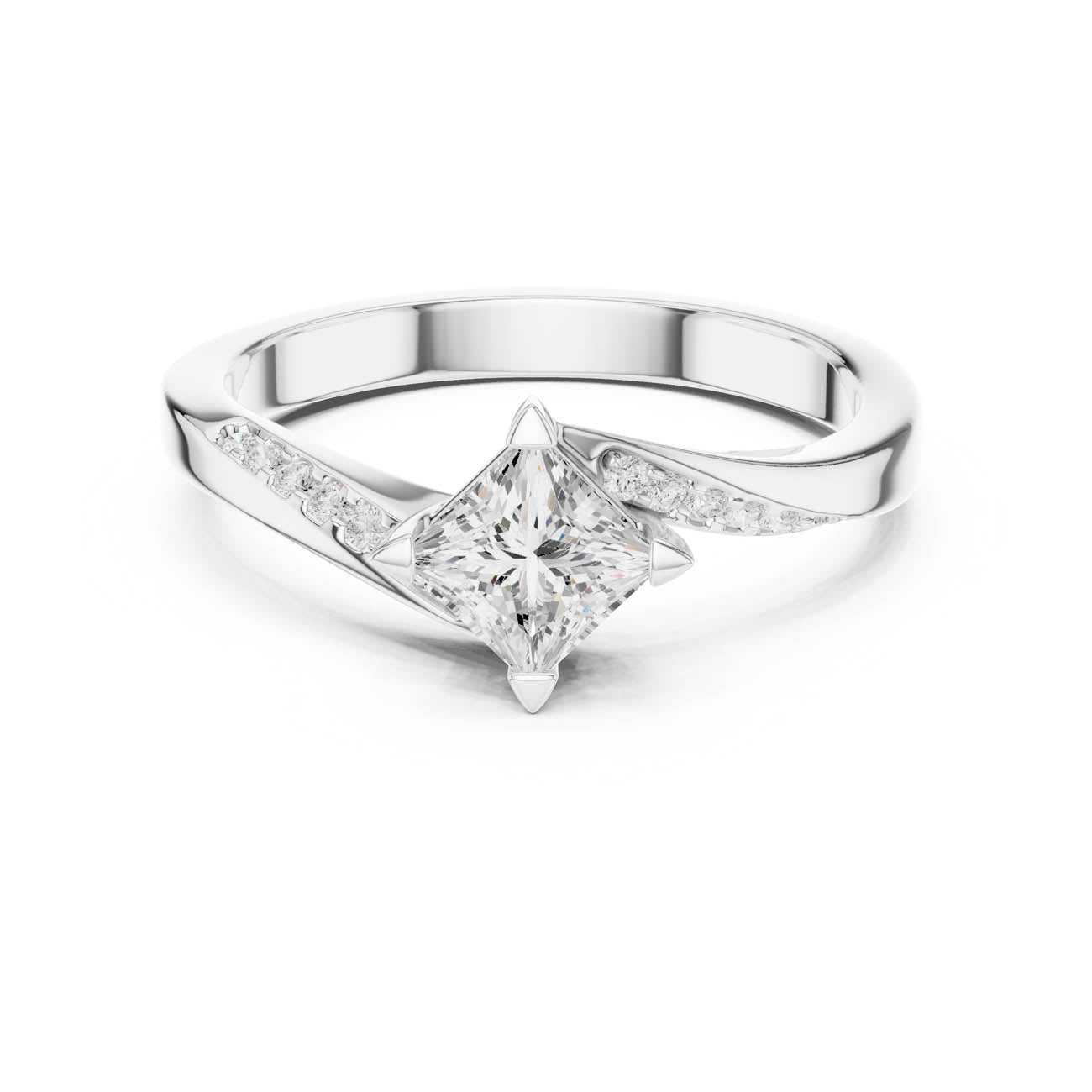 .65 Ct. Kite Set Princess-Cut Diamond Ring with Swirl Pave Band (DDLR-498) 9