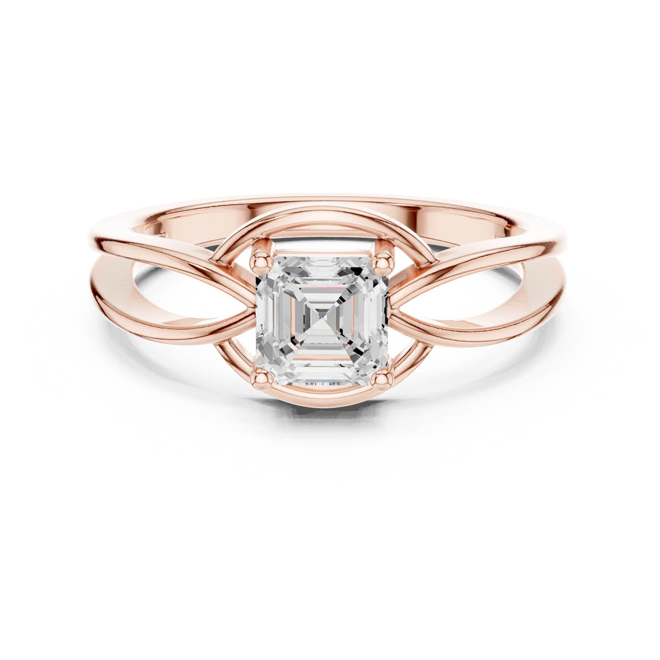 .70 Ct. Asscher Cut Diamond Infinity Twist Ring with Split Shank Design (DDLR-499) 7