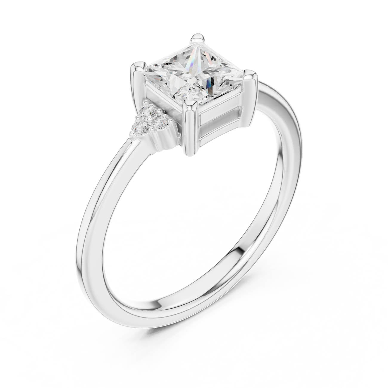 .92 Ct. Princess-Cut Diamond Ring with Cluster Side Accents (DDLR-502) 6