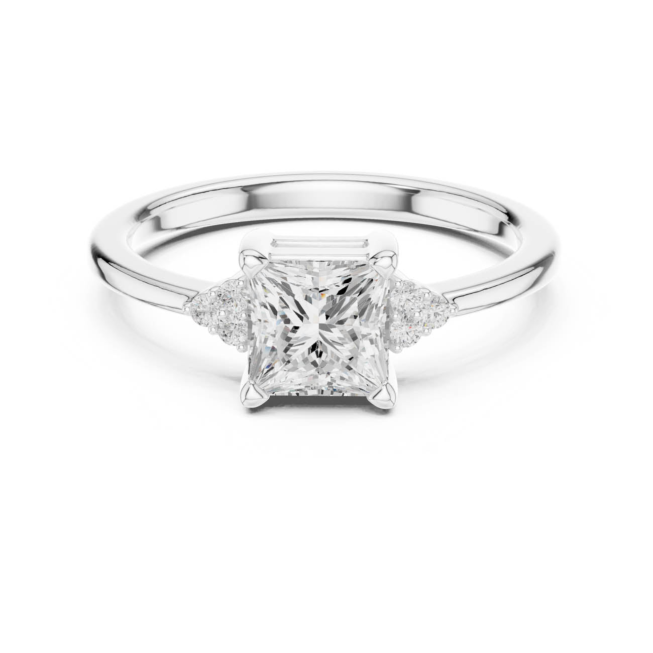 .92 Ct. Princess-Cut Diamond Ring with Cluster Side Accents (DDLR-502) 7