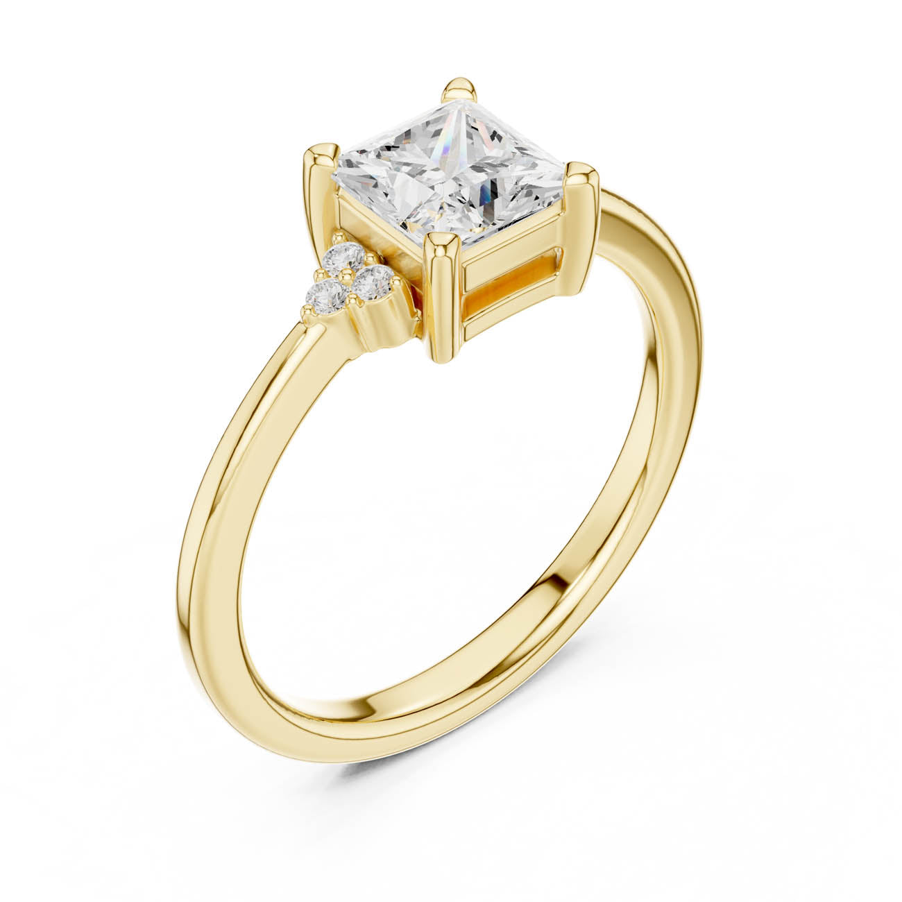 .92 Ct. Princess-Cut Diamond Ring with Cluster Side Accents (DDLR-502)