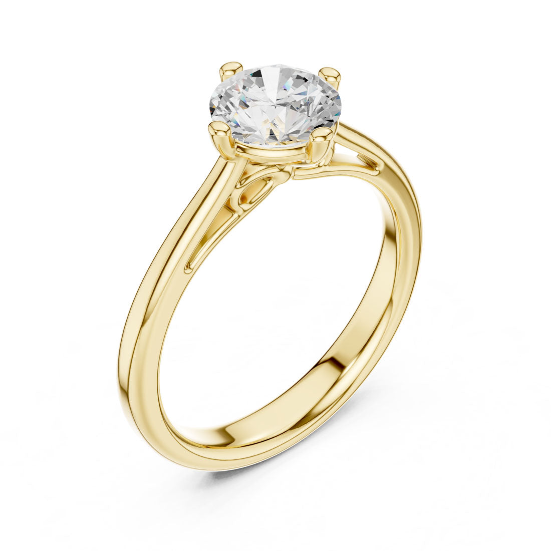 .50 to 1.00 Round Diamond Solitaire with Four Split Claw Prongs and Rounded Band (DDLR-555-556-557)