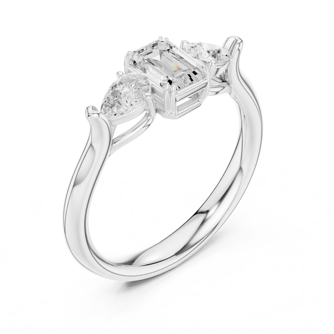 .89 Ct. Emerald Cut Diamond Ring with Pear Side Stones (DDLR-579) 10