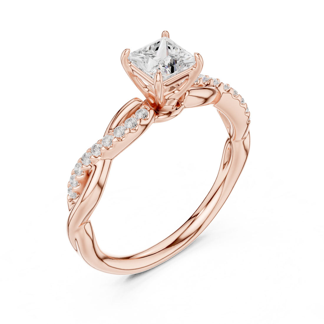 .50 Ct. Princess Cut Diamond Solitaire with Twisted Pavé Band (DDLR-590) 6