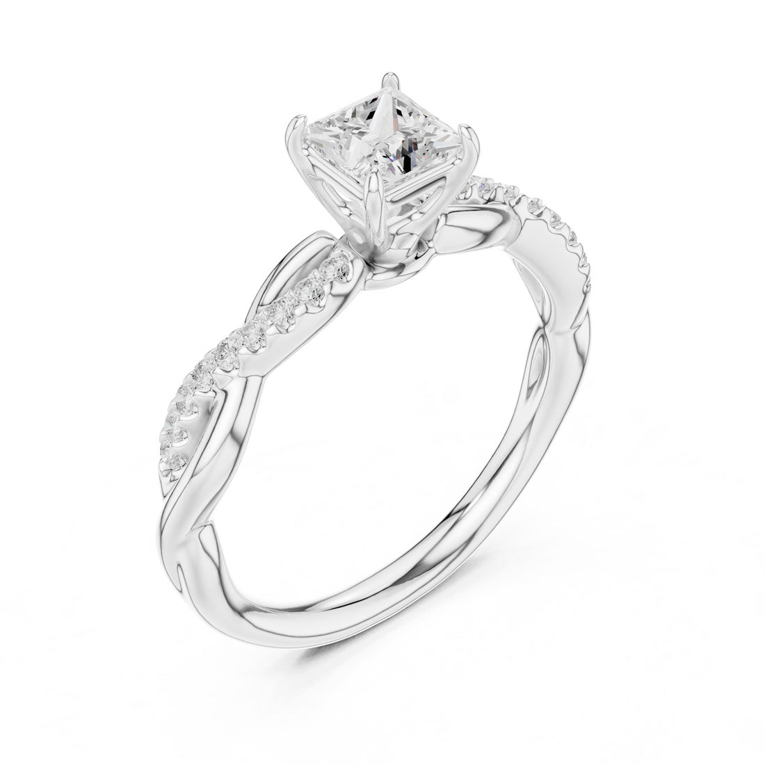 .50 Ct. Princess Cut Diamond Solitaire with Twisted Pavé Band (DDLR-590) 8