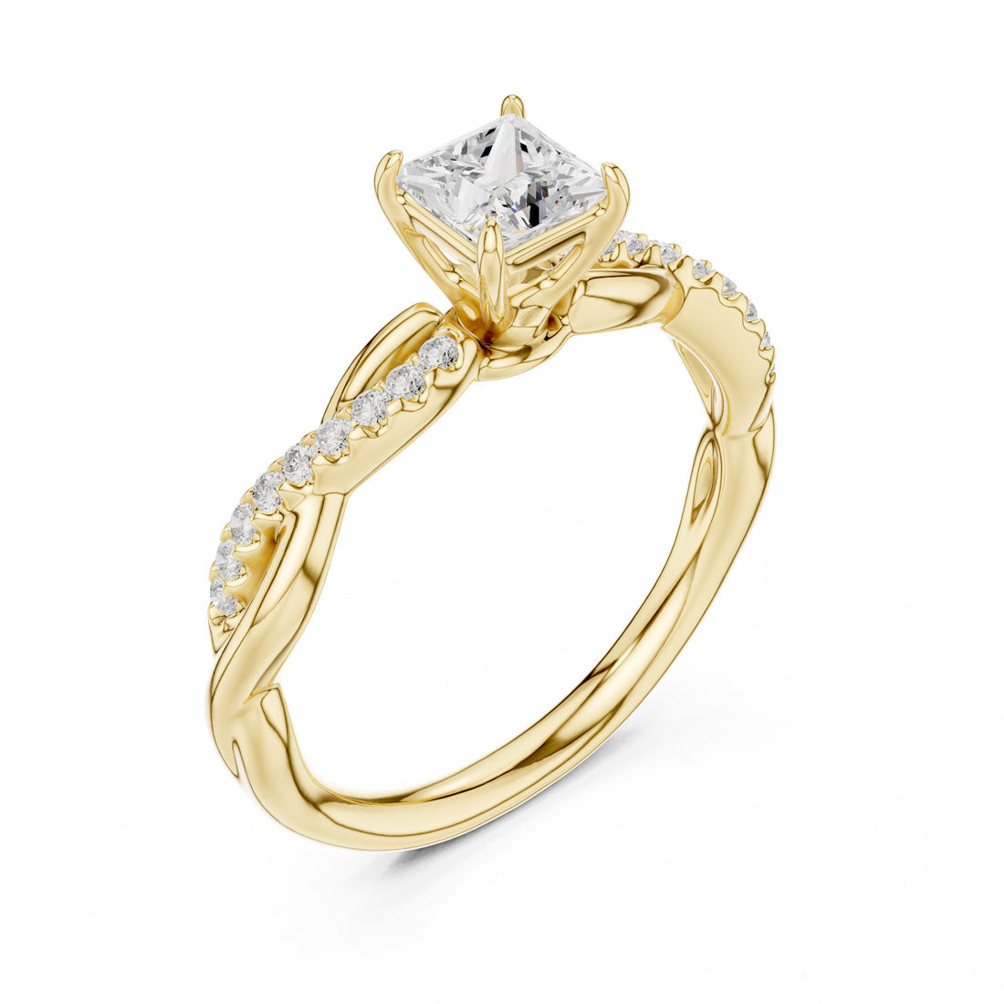 .50 Ct. Princess Cut Diamond Solitaire with Twisted Pavé Band (DDLR-590)