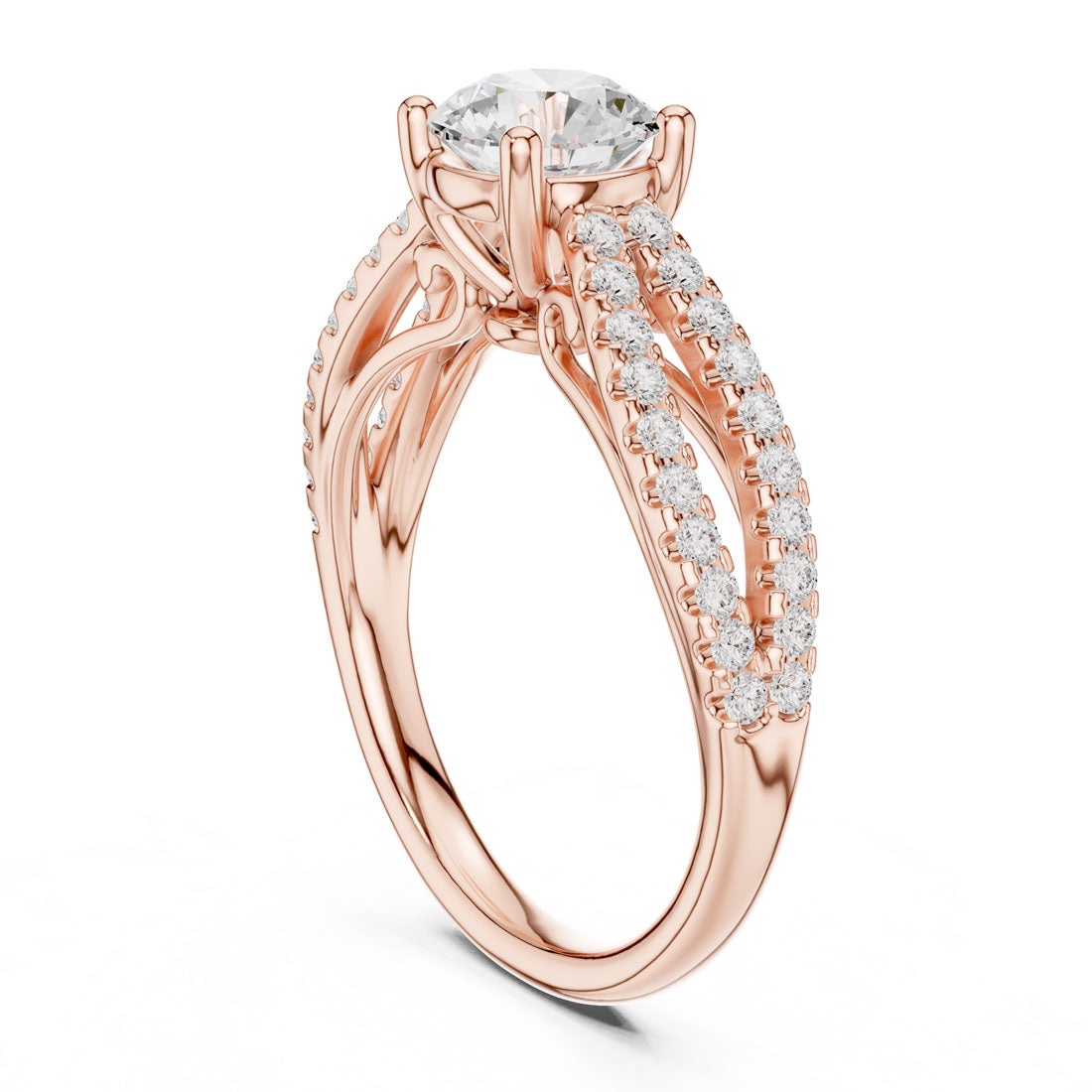 1.30 Ct. Round Diamond Solitaire with Double Row Pavé Split Band (DDLR-636) 8