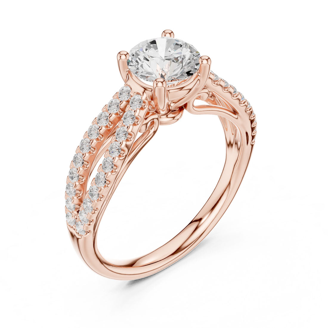 1.30 Ct. Round Diamond Solitaire with Double Row Pavé Split Band (DDLR-636) 6