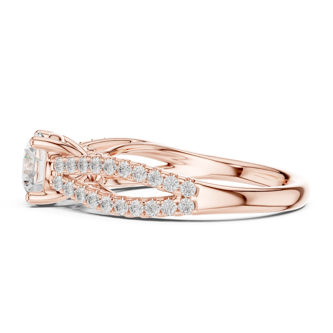 1.30 Ct. Round Diamond Solitaire with Double Row Pavé Split Band (DDLR-636) 12