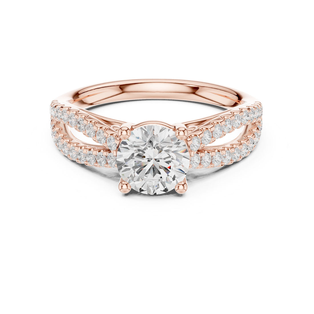 1.30 Ct. Round Diamond Solitaire with Double Row Pavé Split Band (DDLR-636) 7