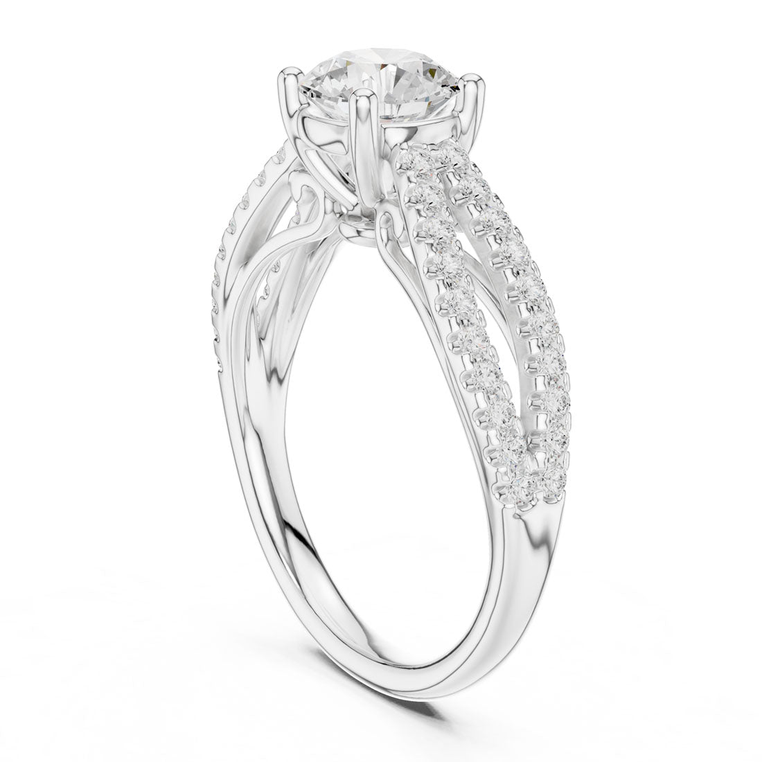 1.30 Ct. Round Diamond Solitaire with Double Row Pavé Split Band (DDLR-636) 9