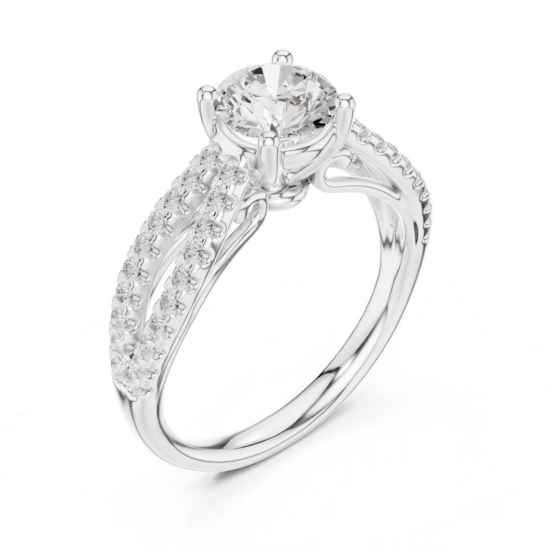 1.30 Ct. Round Diamond Solitaire with Double Row Pavé Split Band (DDLR-636) 10