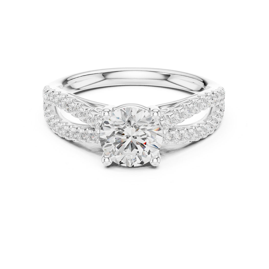 1.30 Ct. Round Diamond Solitaire with Double Row Pavé Split Band (DDLR-636)