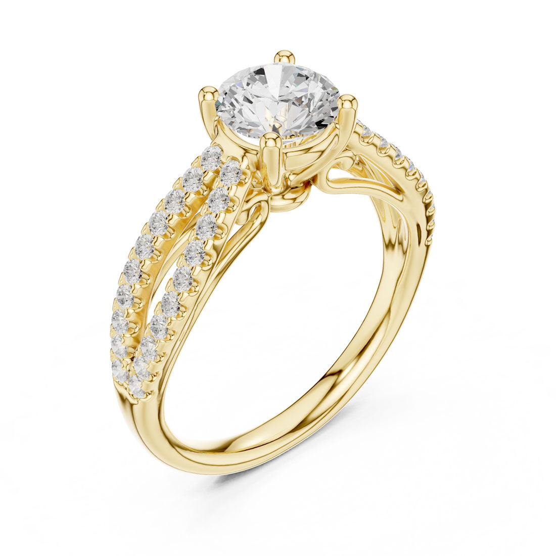 1.30 Ct. Round Diamond Solitaire with Double Row Pavé Split Band (DDLR-636)
