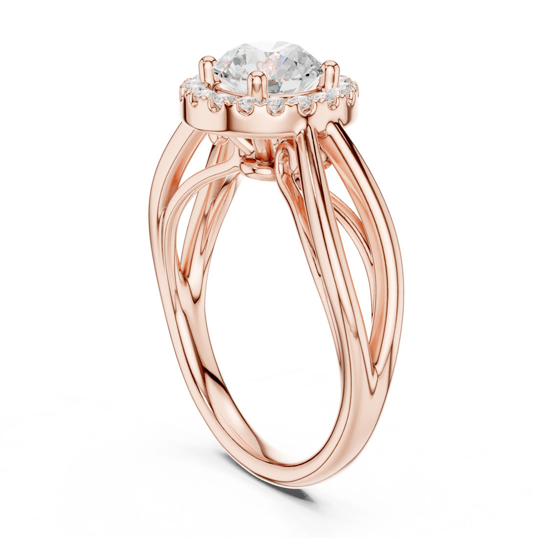 1.17 Ct. Round Diamond Halo Solitaire with Sculpted Split Shank (DDLR-637) 9