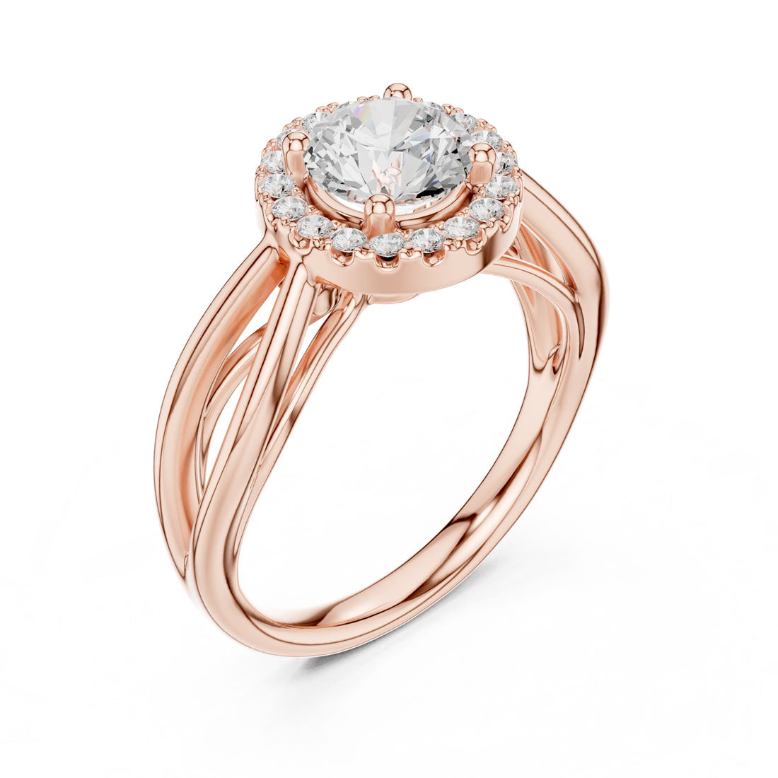1.17 Ct. Round Diamond Halo Solitaire with Sculpted Split Shank (DDLR-637) 6