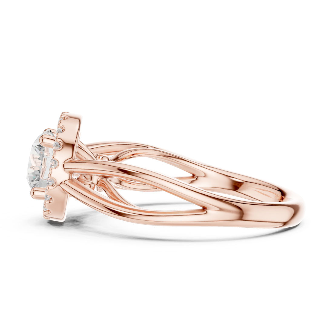 1.17 Ct. Round Diamond Halo Solitaire with Sculpted Split Shank (DDLR-637) 12