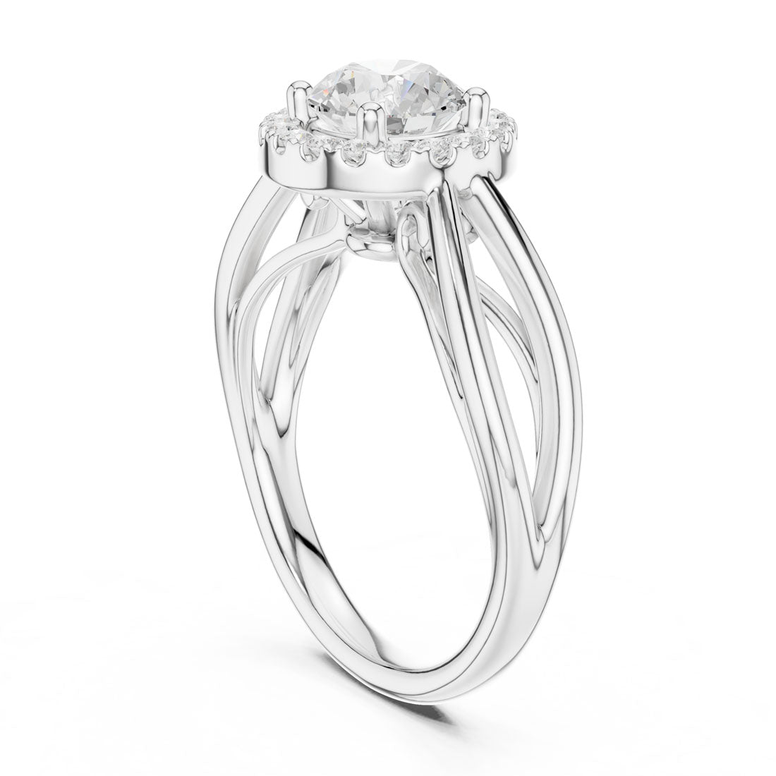1.17 Ct. Round Diamond Halo Solitaire with Sculpted Split Shank (DDLR-637) 10