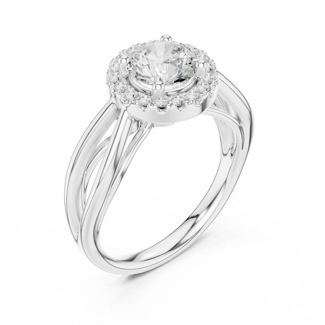 1.17 Ct. Round Diamond Halo Solitaire with Sculpted Split Shank (DDLR-637) 8