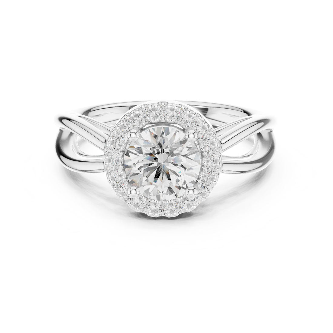 1.17 Ct. Round Diamond Halo Solitaire with Sculpted Split Shank (DDLR-637)