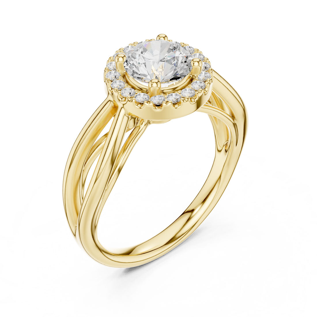 1.17 Ct. Round Diamond Halo Solitaire with Sculpted Split Shank (DDLR-637)