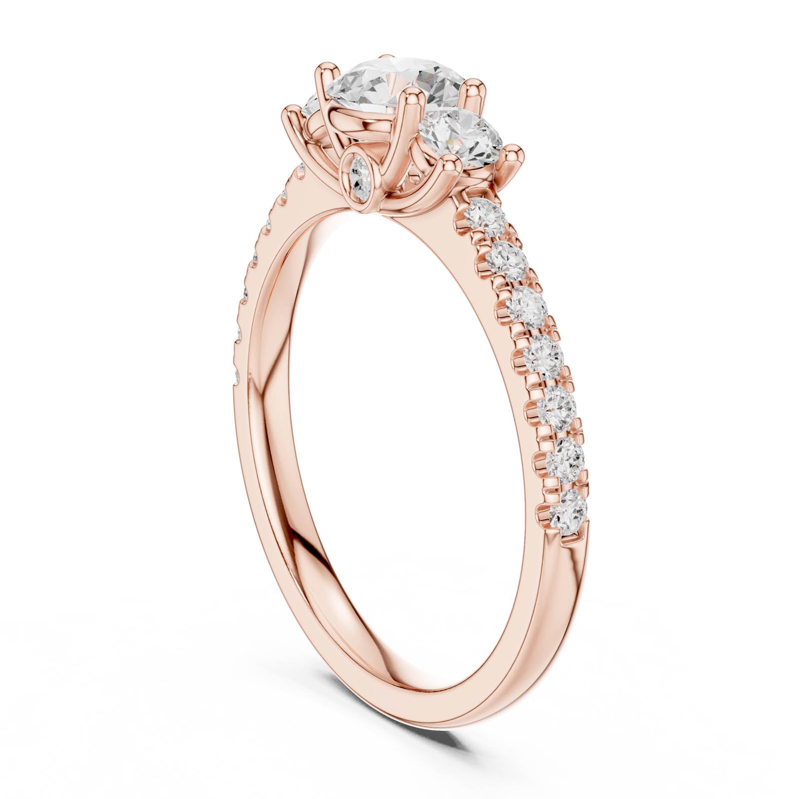 1.00 Ct. Round Diamond Ring with Round Side Stones and Pavé Shank (DDLR-788) 4