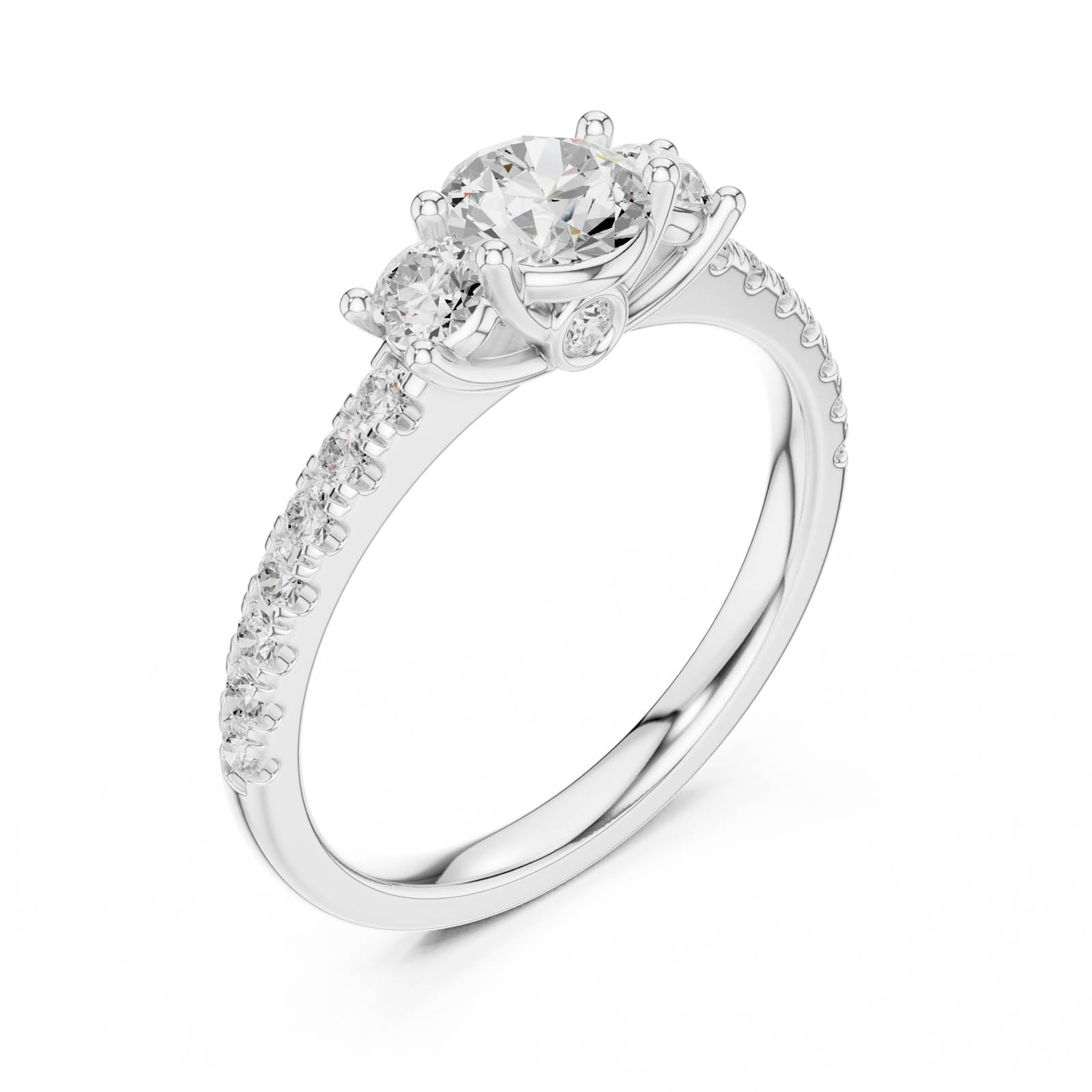 1.00 Ct. Round Diamond Ring with Round Side Stones and Pavé Shank (DDLR-788) 7