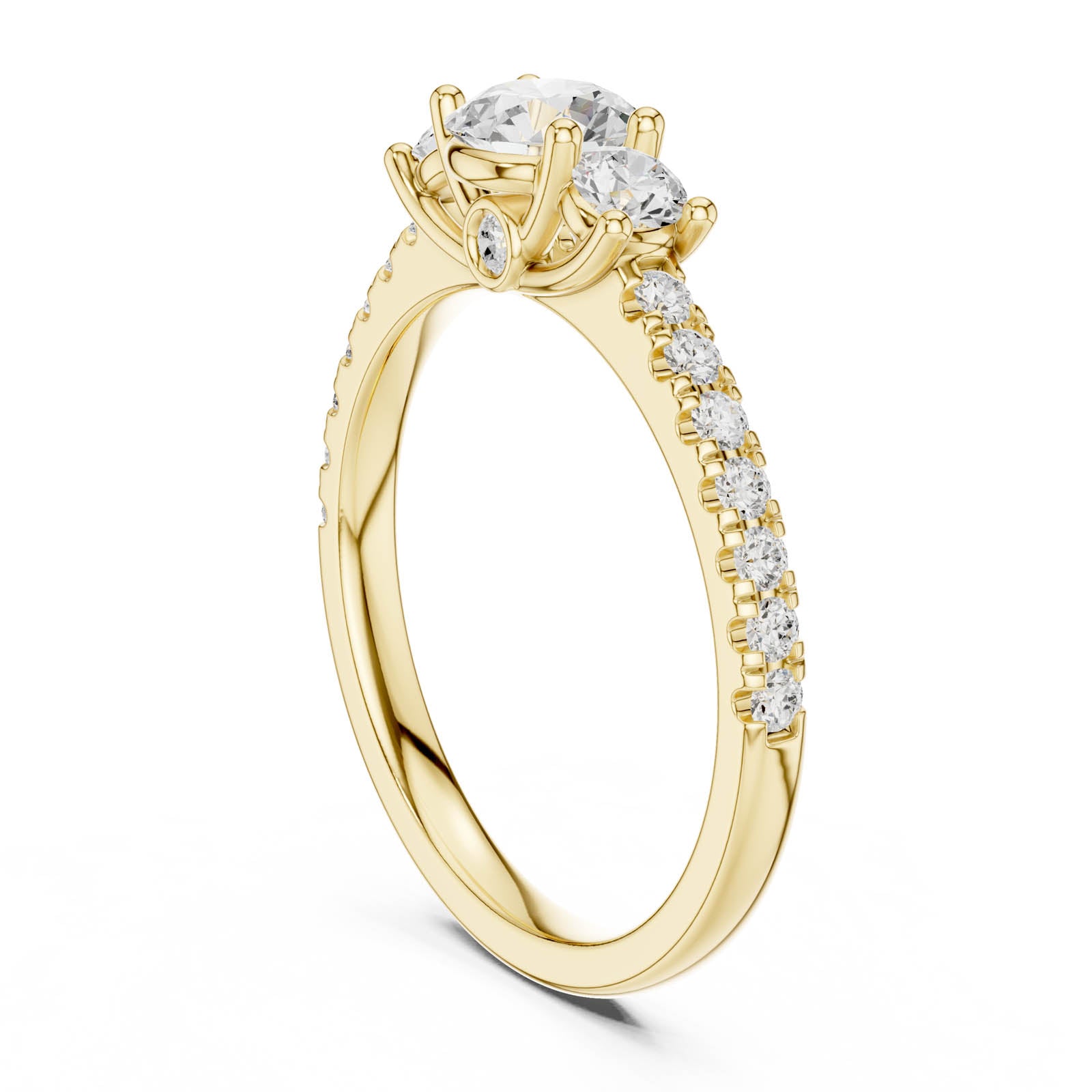 1.00 Ct. Round Diamond Ring with Round Side Stones and Pavé Shank (DDLR-788) 11